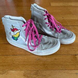 Vans High-Top Sneakers with Unicorn Patch - White and Pink